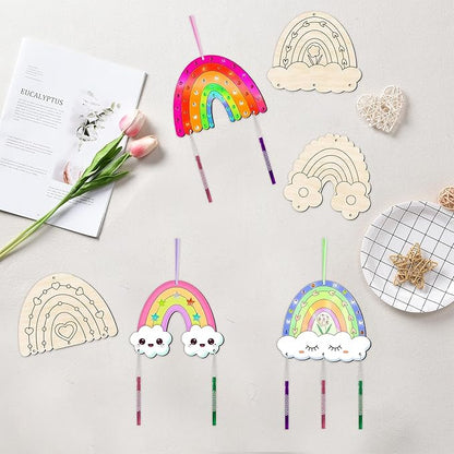 12 Pack Rainbow Wind Chime Kits DIY Wind Chime Crafts Make Your Own Wind Chimes DIY Coloring Wooden Art and Craft Gift for Girls Boys Spring Summer Home Classroom Party Activity Art Project