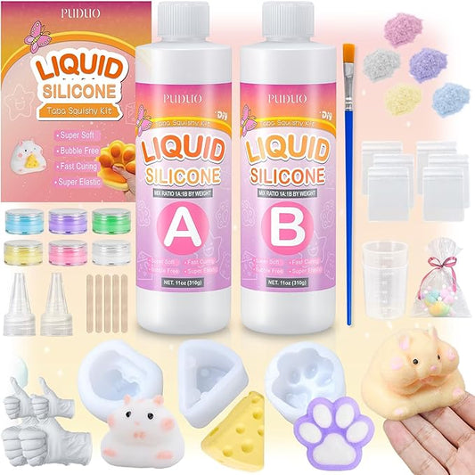 Puduo Taba Squishy Kit 22OZ - Upgraded Version 2.0 Non-Sticky, More Vibrant in Color, and Odor-Free Taba Squishy - with Guided，FuFu Squishy Kit with Mold, Flocking Powder - Fun and Easy