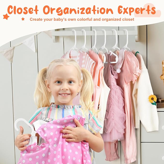 HOUSE DAY Premium Baby Hangers 20 Pack, 11 Inch Kids Plastic Hangers White, Slim Childrens Hangers for Infant, Toddler, and Child Clothes, Durable Baby Clothes Hangers for Closet