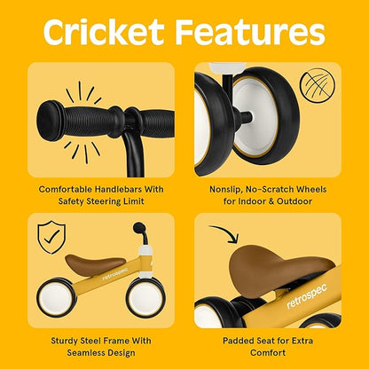 Retrospec Cricket Baby Walker Balance Bike with 4 Wheels for Ages 12-24 Months - Toddler Bicycle Toy for 1 Year Old’s - Ride On Toys for Boys and Girls - One Size (Sunflower)