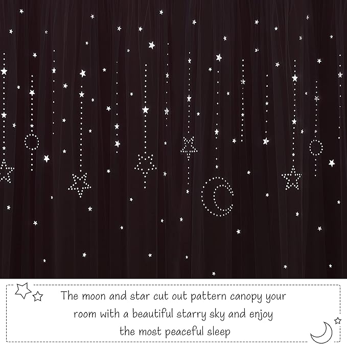 NICETOWN Kids Blackout Curtains for Bedroom - Grommet Thermal Insulated Hollow-Out Moon Star Double Layer Curtains for Nursery Living Room, Set of 2 Panels, 34 x 84 Inch Long, Pink