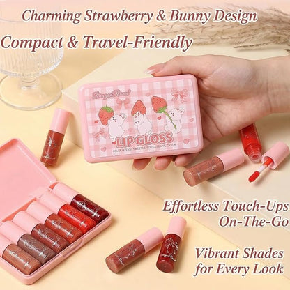 6 Colors Lip Gloss Set, Hydrating Korean Lip Gloss for Women, Non-Sticky Lip Oil Stain, Lip Stain Long Lasting Waterproof, Shiny Lip Gloss for Lip Makeup and Gifts, High Pigment, Vivid Color (Set A)