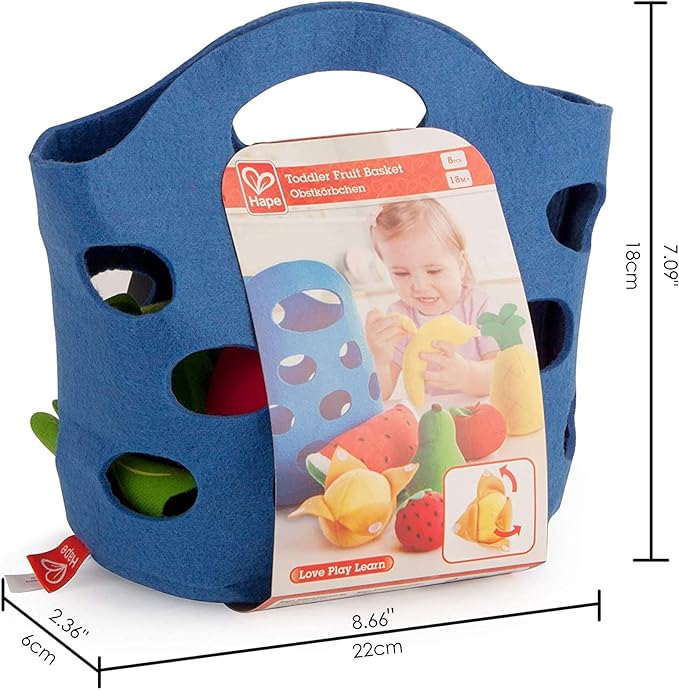 Hape Toddler Fruit Basket |Soft Pretend Food Playset for Kids, Fruit Toy Basket Includes Banana, Apple, Pineapple, Orange and More