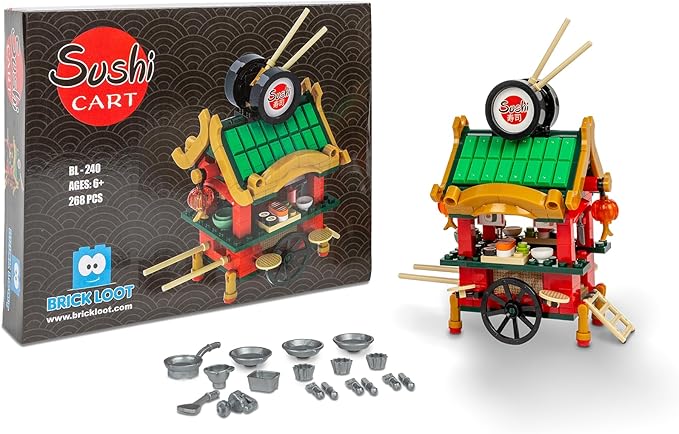 Brick Loot Exclusive Sushi Cart Bar Custom Designed Model Compatible with Major Block Brands Fun and Creative Boys and Girls Building Set