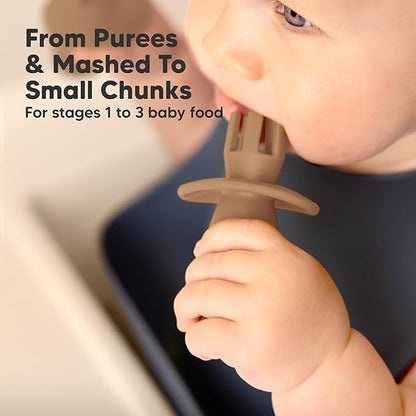 KeaBabies 4-Pack Silicone Baby Spoons and Forks Set - Baby Spoon Self Feeding, BLW Baby Utensils 6-12 Months, Baby Led Weaning Feeding Spoon,Teething Infant Baby First Food Training Pre Spoon (Desert)