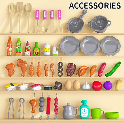 Pretend Play Kitchen Toys for Kid Age 3 4 5 6 7 - Double Sided Kitchen Appliance with Toy Accessories for Girls, Cooking Toys for Kids Ages 3, Gifts Toy for 3 4 5 6 Years Old Girls (Large)