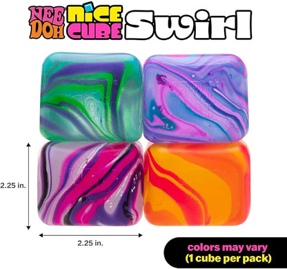Schylling NeeDoh Nice Cube Swirl - Sensory Toy with a Super Solid Squish - Unique, Swirling Color Blend - Color May Vary (1 Per Pack)