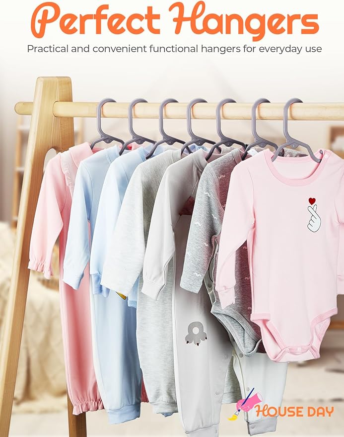 HOUSE DAY Kids Plastic Hangers for Closet, Childrens Hangers for Clothes & Baby Hangers, Toddler, and Child Clothes - Clothing, Pants, Coats, and More - Ideal for Everyday Use (Grey, 120 Pack)