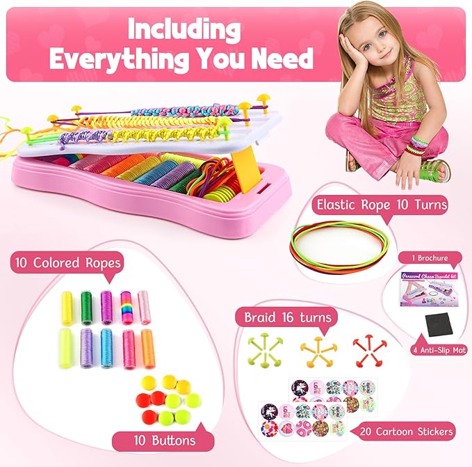 Daisiki Friendship Bracelet Kit & Bracelet Making Kit for Girls Gifts, Arts and Crafts for Kids Ages 8-12 Birthday Gift, Popular String Maker Toys, Ideal for Travel Pink Set