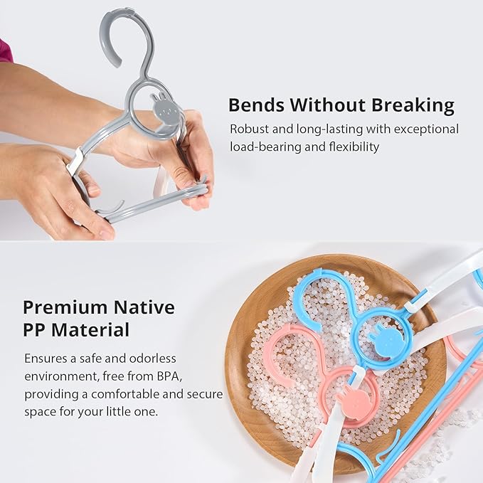 80 Pack Baby Closet Hangers Kids Clothes Hangers Adjustable (Mix Colors) with Windproof Buckles, Extendable 11"-14" Baby Hangers for Kids Child Newborn Toddler Stackable & Space-Saving