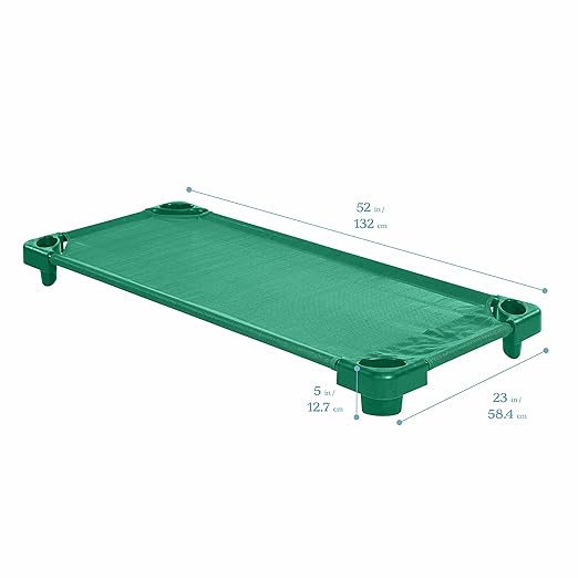 ECR4Kids Stackable Kiddie Cot, Ready-to-Assemble, Standard Size, Classroom Furniture, Green, 6-Pack
