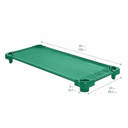 ECR4Kids Stackable Kiddie Cot, Ready-to-Assemble, Standard Size, Classroom Furniture, Green, 6-Pack