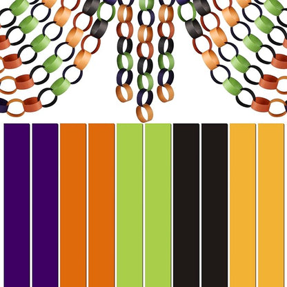 CHRORINE 600Pcs Colorful Paper Chains Strips for Birthday Party Decorations DIY Crafts Supplies (Black Orange Purple Green Yellow, 1 x 7.08 inches)