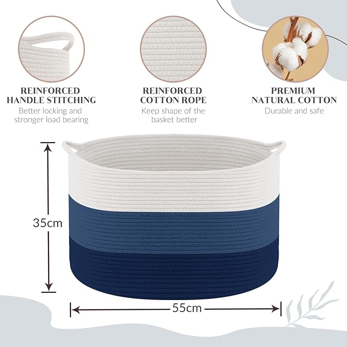 Maliton XXX Large Cotton Rope Blanket Basket, 22" x 22" x 14" Storage Baskets for Organizing, Kids Dog Toy Storage Box Organizer Bins, Blanket Holder for Living Room, Bedroom, Kids Room, Bathroom