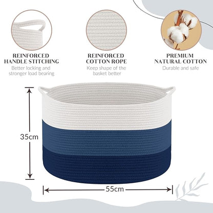 Maliton XXX Large Cotton Rope Blanket Basket, 22" x 22" x 14" Storage Baskets for Organizing, Kids Dog Toy Storage Box Organizer Bins, Blanket Holder for Living Room, Bedroom, Kids Room, Bathroom