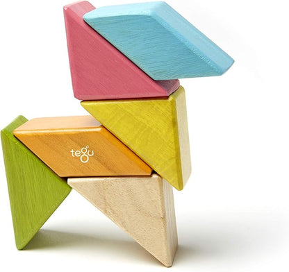 6 Piece Tegu Pocket Pouch Prism Magnetic Wooden Block Set, Tints