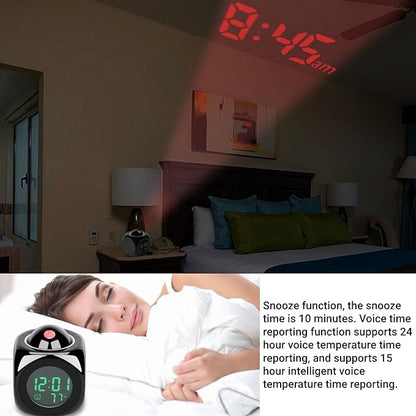 LiebeWH Projection Alarm Clock for Bedroom LED Display Digital Clock Projection On Ceiling Mini Voice Timing Alarm Clock Built in Loudspeakers