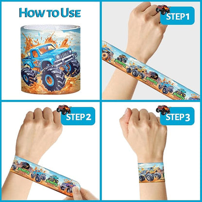 Monster Truck Party Favors 24 Pcs Monster Truck Slap Bracelets 80 Pcs Monster Truck Tattoos Monster Truck Birthdays Party Supplies Decorations Gifts for Kids Boys Classroom Rewards