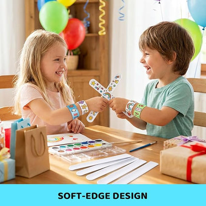 LovesTown 48PCS Slap Bracelets White, Party Slap Bracelets DIY Wrist Bands Bulk Blank Snap Band for Kids Birthday Party Favors School Crafts