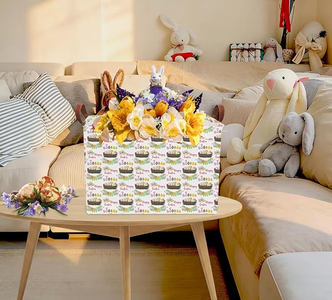 NTAOHAMPER Rectangular Easter Eggs Basket Empty,Toys Storage Bin with Handles,Room Decor,Gift Basket(Garland Easter Egg)