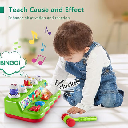1 Year Old Toys for Boys Girls Birthday Gift, Cause and Effect Animal Pop Up Toy with Music and Light for Toddlers 1-3, Preschool Learning Educational Toys Gifts for Babies 12 Months