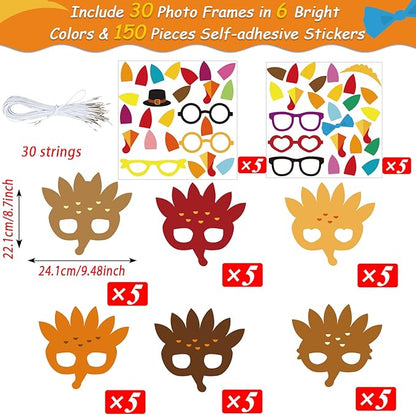 chiazllta 30 Packs Thanksgiving Turkey Masks Craft for Kindergarten Kids, Thanksgiving Art Craft Kit DIY Paper Masks for Preschool Home Classroom Game Activities Party Favors