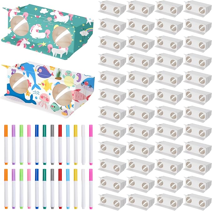 Shappy 30 Pieces Cardboard Folding Binoculars with Coloring Markers Paintable Make Your Own Paper Binocular 3X Magnification DIY Art Craft Toys for Boys Girls Birthday Party Supplies Class Activity