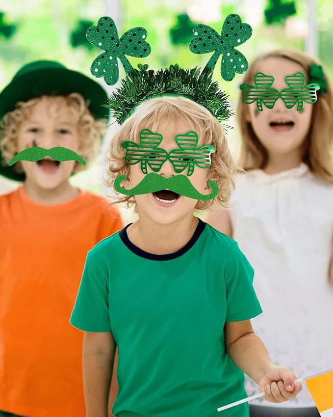 117Pcs St. Patrick's Day Party Favors Supplies Include Necklace, Shamrock Shutter Shades Glasses, Tattoos, Mustache, Bracelets, Kiss Me I'm Irish Sash for Kids St Patrick's Day Party Accessories Decor
