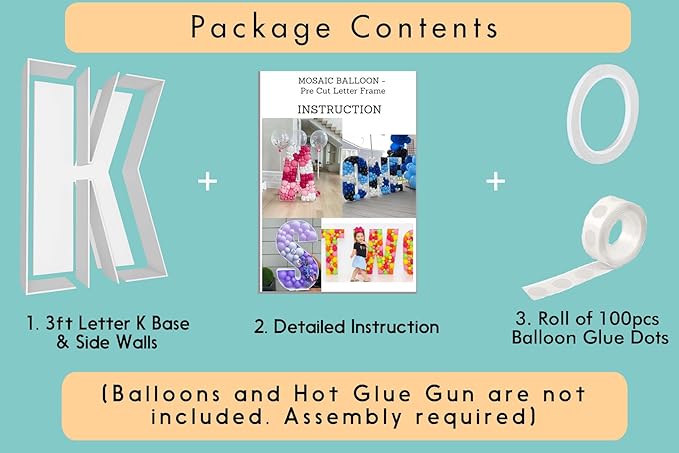 3FT Tall Mosaic Balloon Frame Letters Big Marquee Light Up LettersDIY Kit for Birthday Party Wedding Backdrop Decor Letter K Pre-Cut Foam Board