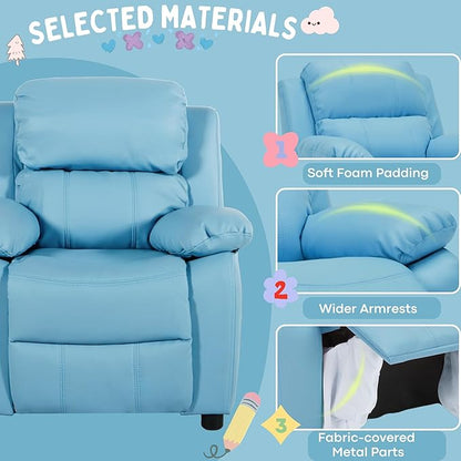 Macaron Kids Reclining Chair Recliner Dual Storage Armrest Leather Sofa Toddler Youth Children Child Ages 2-8