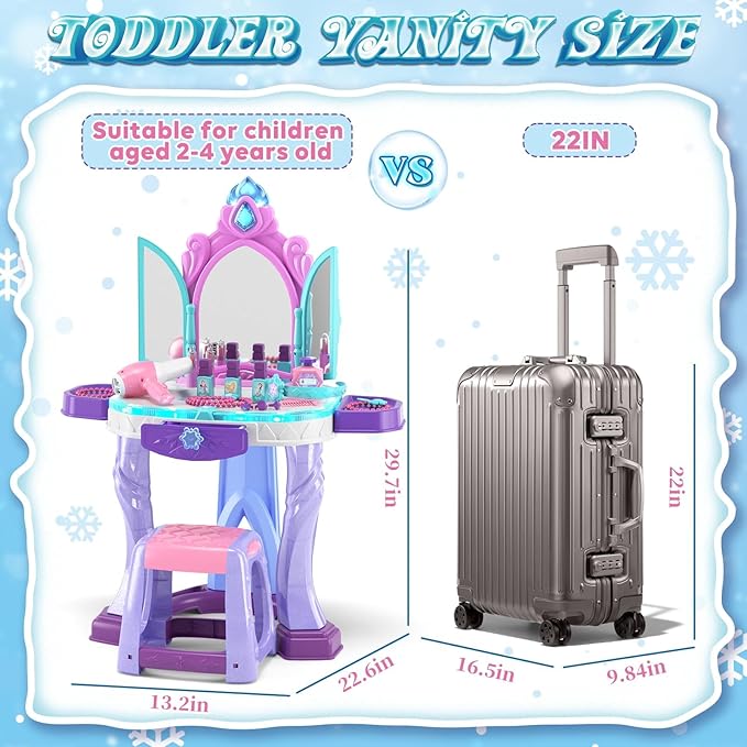 Lehoo Castle Kids Vanity Table and Chair Set, Girls Makeup Table with Mirror Stool Lights Music, Toddler Pretend Play Vanity Set for Princess Dress Up, Girl Toys Gifts for Age 3 4 5 Years Old