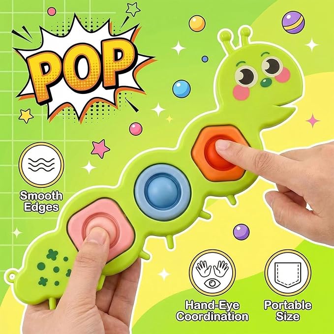 7 Pcs Fidget Popper Sensory Toys for Airplane Travel, Toddler Car Activities, Montessori Toys, Sensory Toys for Autistic Kids, Pop Fidget Toys for Toddlers 1-3 Years Old