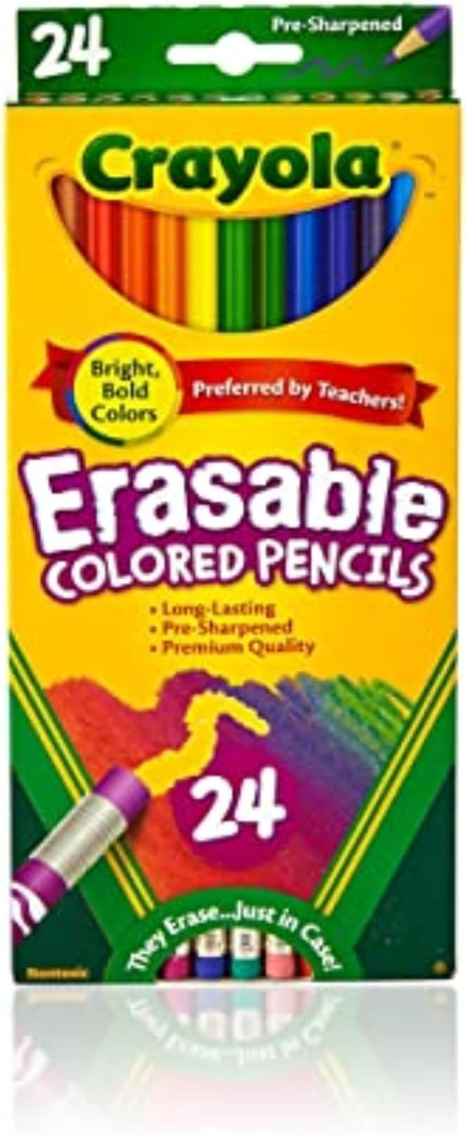 Crayola Erasable Colored Pencils (24ct), Kids Coloring Pencils for Coloring Books, Assorted Colors, Arts & Crafts Supplies, Gifts, Ages 6+