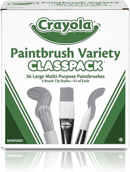 Crayola Paintbrush Variety Classpack, School Supplies, 36 Large Paint Brushes For Kids, Assorted