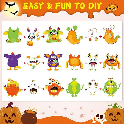 party greeting 24 PCS Halloween Craft Kits DIY Monster Craft for Kids, Make Your Own Monster Set, Monster Paper Decorative Kit for Home Class Game Activities