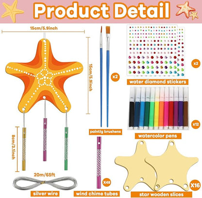 gisgfim 16 Pack Star Wind Chime Kits Star Crafts for Kids Make Your Own Star Wind Chime Wooden DIY Arts and Crafts for Summer Party School Classroom Decorations Supplies Birthday Favors