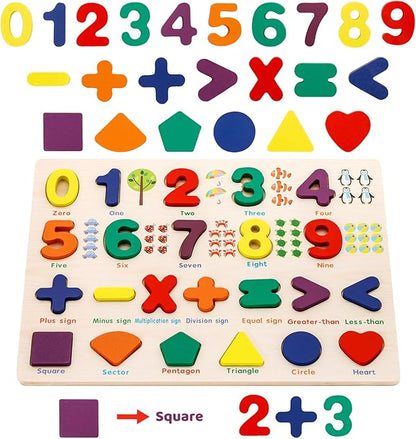 Attmu Wooden Puzzles for Toddlers, 2 Pcs Alphabet Puzzle ABC Shape Number Puzzle Patterns, Learning Toys for Kids, Preschool Educational Activities Toddler Gift Toys for Girls Boys Christmas Easter