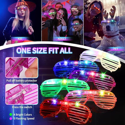 JOJUJB 290PCS Glow in the Dark Party Supplies for Kids Adults,Light Up Party Favors with Light Up Toy Glasses,100 Glow Sticks Bulk Party Pack DIY Glow Necklaces,Bracelets