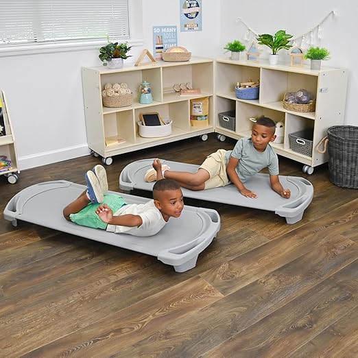 Children’s Factory SpaceLine Nap Cots, Kids Daycare and Preschool Sleeping Cot, Standard Size, Set of 4, Gray