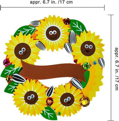 Winlyn 12 Sets Thanksgiving Wreath Signs Decorations Art Sets DIY Fall Thanksgiving Craft Kits Foam Sunflowers Maple Leaves Pumpkin Harvest Stickers for Kids Autumn Classroom Activities Party Favors