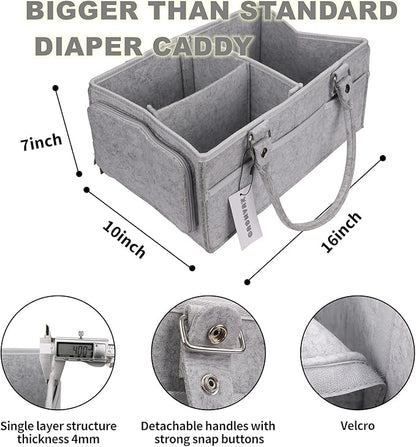 XUANGUO Baby Diaper Caddy Organizer with Handle - Gender Neutral Nursery Storage Bin Basket - Portable Tote Bag - Car Organizer - Newborn Essentials - Grey