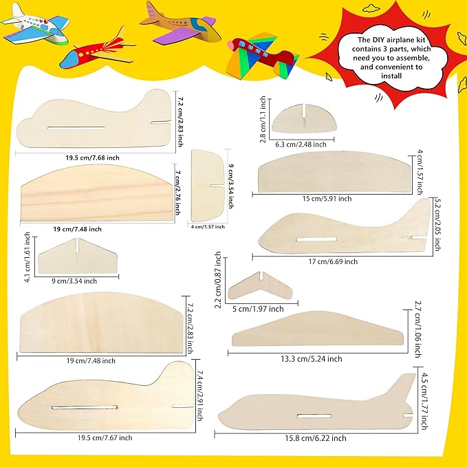 Feradny 24 Pack DIY Model Planes Unfinished Wooden Airplane Model Toys Wood Plane Paint kit Aircraft Plane Model for Kids School Art Activity Birthday Carnival Party, 4 Styles