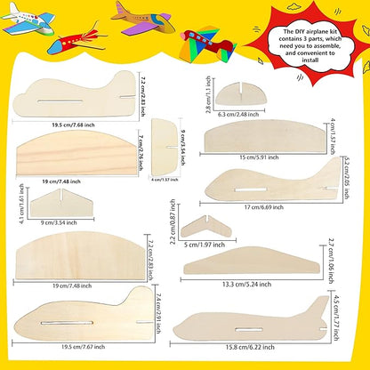 Feradny 24 Pack DIY Model Planes Unfinished Wooden Airplane Model Toys Wood Plane Paint kit Aircraft Plane Model for Kids School Art Activity Birthday Carnival Party, 4 Styles