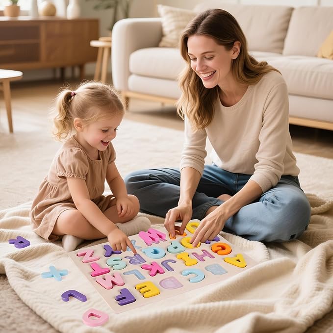 Alphabet Puzzles Wooden for Toddlers, ABC Learning Toys for Kids, Preschool Educational Activities for Girls and Boys