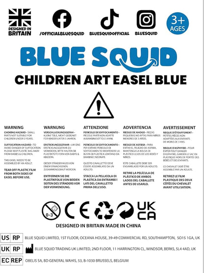 Blue Squid Art Easel for Kids - Dual-Sided Adjustable Wooden Painting Easels, Ideal Christmas Gift for Toddlers and Kid - with Magnetic Chalk Board, White Board & Paper Roll, Includes Accessories