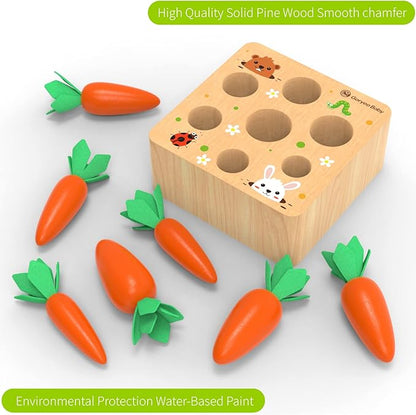 KMTJT Montessori Toys for Babies 6-12 Months, Carrot Harvest Game Wooden Toy for 1 2 3 Year Old Baby Boys and Girls, Educational Learning Shape Sorting Matching Gifts