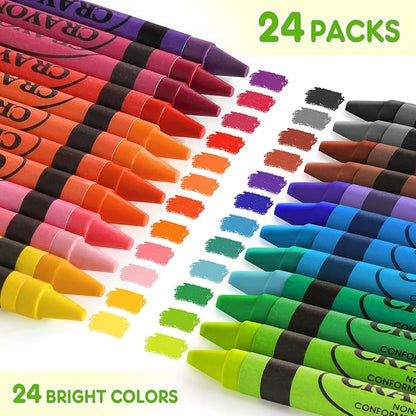 Crayons 24 Pack Assorted Colored, Toddlers & Kids, Back to School Supplies, Durable & Non-Toxic Travel Crayons Party Favors