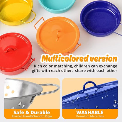 Kids Play Kitchen Toy Accessories Set Toddler Cooking Playset Colorful Stainless Steel Pots and Pans Birthday Gifts for 3+ Girls Boys (Blue)