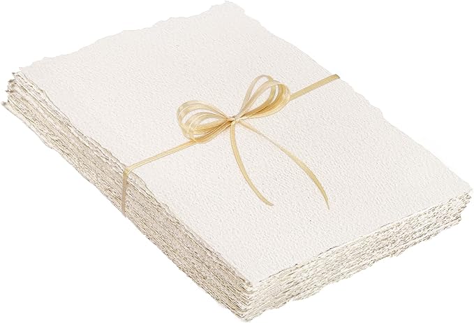 25 Sheets Watercolor Paper 9X 12, 300 GSM Deckled Edge Paper Rough/Textured Handmade Paper for Watercolors, Wedding Invitations, Cards, Crafts