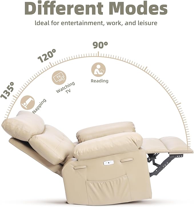 Electric Recliner Chair - 360° Rocker Swivel Recliner with Heat and Massage, PU Leather Large Power Recliner for Adults, Comfortable Lazy Chair with 1.5X Sponge Filling for Living Room